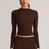 Alia Modal Ruched Long-Sleeve Top in Chocolate Brown Alia Modal Ruched Long-Sleeve Top in Chocolate Brown