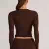 Alia Modal Ruched Long-Sleeve Top in Chocolate Brown Alia Modal Ruched Long-Sleeve Top in Chocolate Brown