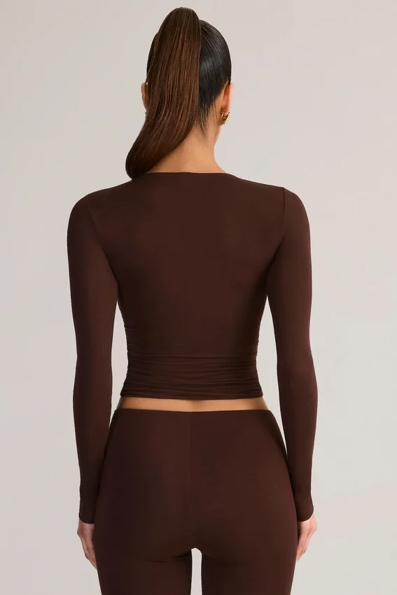 Alia Modal Ruched Long-Sleeve Top in Chocolate Brown Alia Modal Ruched Long-Sleeve Top in Chocolate Brown