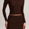 Alia Modal Ruched Long-Sleeve Top in Chocolate Brown Alia Modal Ruched Long-Sleeve Top in Chocolate Brown