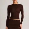 Alia Modal Ruched Long-Sleeve Top in Chocolate Brown Alia Modal Ruched Long-Sleeve Top in Chocolate Brown
