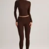 Alia Modal Ruched Long-Sleeve Top in Chocolate Brown Alia Modal Ruched Long-Sleeve Top in Chocolate Brown