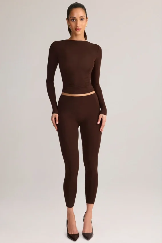 Alia Modal Ruched Long-Sleeve Top in Chocolate Brown Alia Modal Ruched Long-Sleeve Top in Chocolate Brown