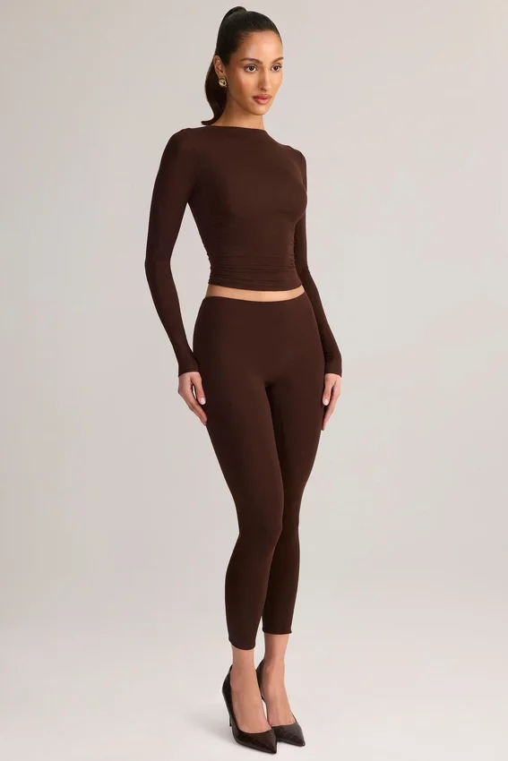 Alia Modal Ruched Long-Sleeve Top in Chocolate Brown Alia Modal Ruched Long-Sleeve Top in Chocolate Brown
