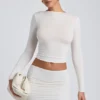 Alia Modal Ruched Long-Sleeve Top in White Alia Modal Ruched Long-Sleeve Top in White