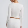 Alia Modal Ruched Long-Sleeve Top in White Alia Modal Ruched Long-Sleeve Top in White