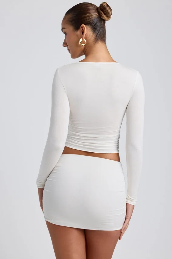 Alia Modal Ruched Long-Sleeve Top in White Alia Modal Ruched Long-Sleeve Top in White