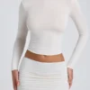 Alia Modal Ruched Long-Sleeve Top in White Alia Modal Ruched Long-Sleeve Top in White