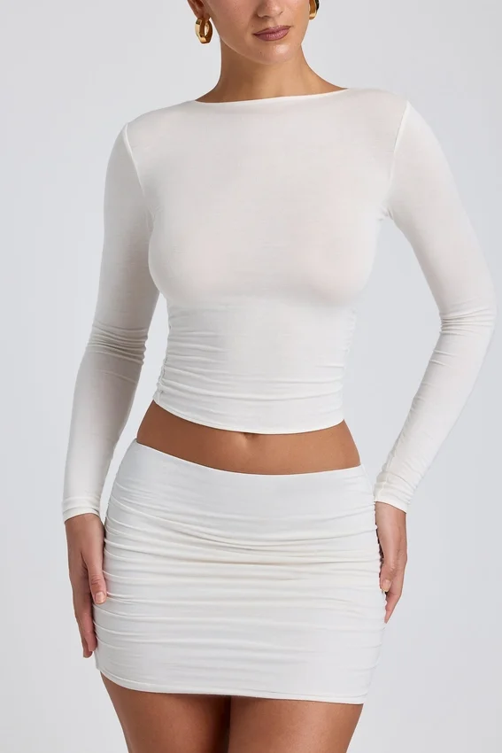 Alia Modal Ruched Long-Sleeve Top in White Alia Modal Ruched Long-Sleeve Top in White