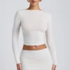 Alia Modal Ruched Long-Sleeve Top in White Alia Modal Ruched Long-Sleeve Top in White