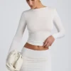 Alia Modal Ruched Long-Sleeve Top in White Alia Modal Ruched Long-Sleeve Top in White