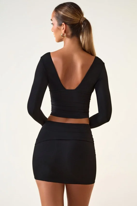 Aliz Modal Twist-Front Mid-Rise Mini Skirt in Black Aliz Modal Twist-Front Mid-Rise Mini Skirt in Black