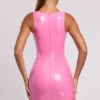 Allani Vinyl Plunge Neck Bodycon Mini Dress in Pink Allani Vinyl Plunge Neck Bodycon Mini Dress in Pink