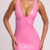 Allani Vinyl Plunge Neck Bodycon Mini Dress in Pink Allani Vinyl Plunge Neck Bodycon Mini Dress in Pink