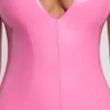 Allani Vinyl Plunge Neck Bodycon Mini Dress in Pink Allani Vinyl Plunge Neck Bodycon Mini Dress in Pink