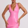 Allani Vinyl Plunge Neck Bodycon Mini Dress in Pink Allani Vinyl Plunge Neck Bodycon Mini Dress in Pink