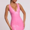Allani Vinyl Plunge Neck Bodycon Mini Dress in Pink Allani Vinyl Plunge Neck Bodycon Mini Dress in Pink