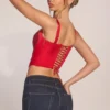 Allure Sweetheart-Neck Lace-Up Corset Top in Rose Red Allure Sweetheart-Neck Lace-Up Corset Top in Rose Red