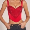 Allure Sweetheart-Neck Lace-Up Corset Top in Rose Red Allure Sweetheart-Neck Lace-Up Corset Top in Rose Red