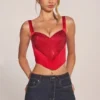 Allure Sweetheart-Neck Lace-Up Corset Top in Rose Red Allure Sweetheart-Neck Lace-Up Corset Top in Rose Red