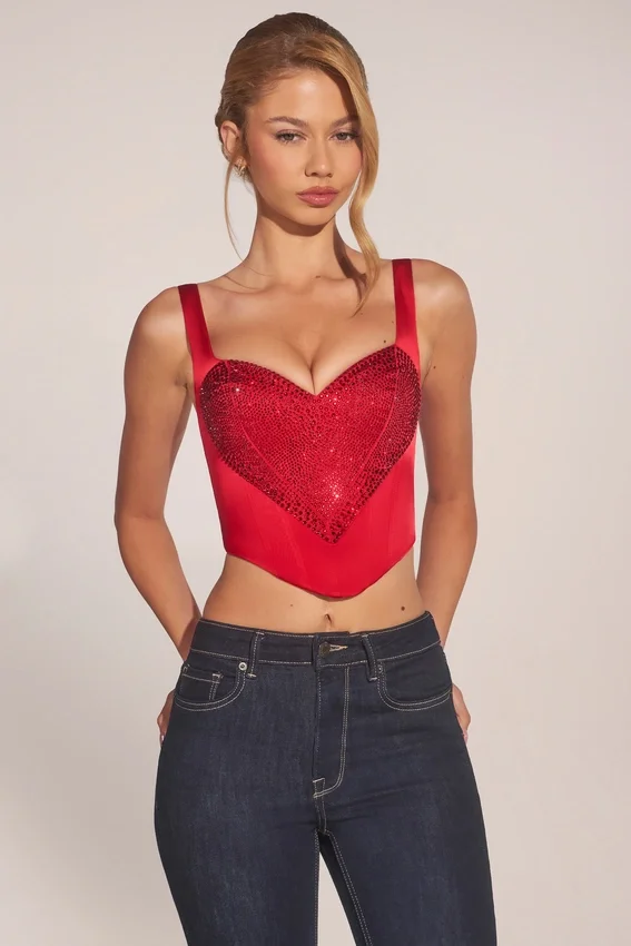 Allure Sweetheart-Neck Lace-Up Corset Top in Rose Red Allure Sweetheart-Neck Lace-Up Corset Top in Rose Red