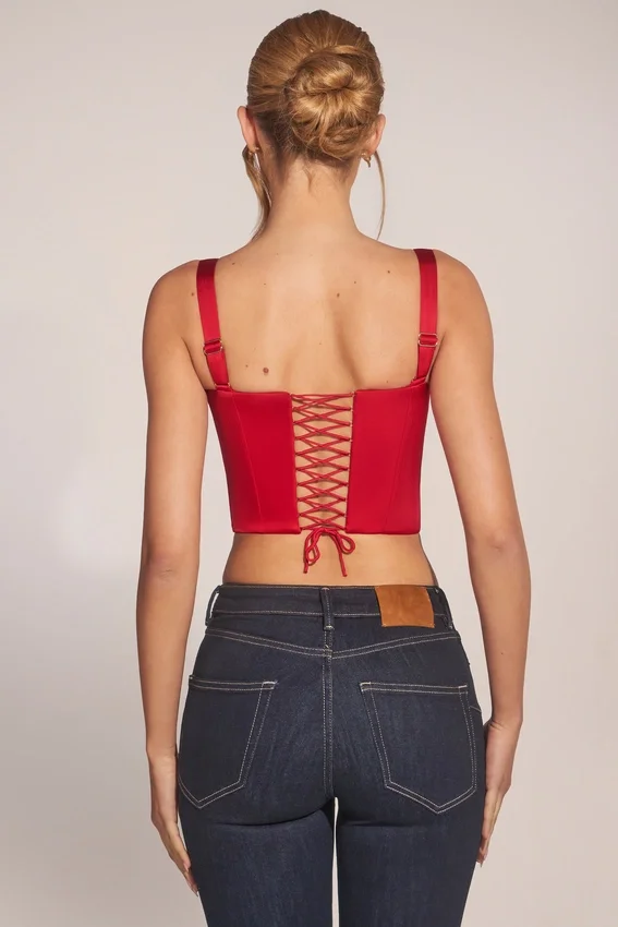 Allure Sweetheart-Neck Lace-Up Corset Top in Rose Red Allure Sweetheart-Neck Lace-Up Corset Top in Rose Red