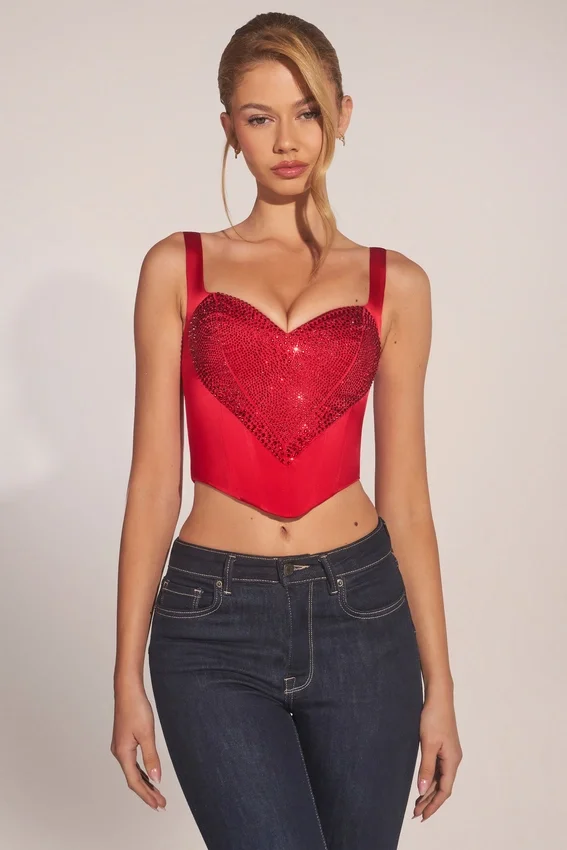 Allure Sweetheart-Neck Lace-Up Corset Top in Rose Red Allure Sweetheart-Neck Lace-Up Corset Top in Rose Red