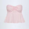 Alma Tie-Front Strapless Cotton-Poplin Crop Top in Pink White Stripe Alma Tie-Front Strapless Cotton-Poplin Crop Top in Pink White Stripe