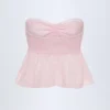 Alma Tie-Front Strapless Cotton-Poplin Crop Top in Pink White Stripe Alma Tie-Front Strapless Cotton-Poplin Crop Top in Pink White Stripe