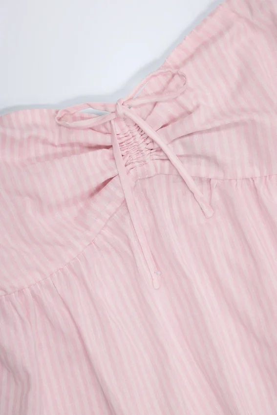 Alma Tie-Front Strapless Cotton-Poplin Crop Top in Pink White Stripe Alma Tie-Front Strapless Cotton-Poplin Crop Top in Pink White Stripe