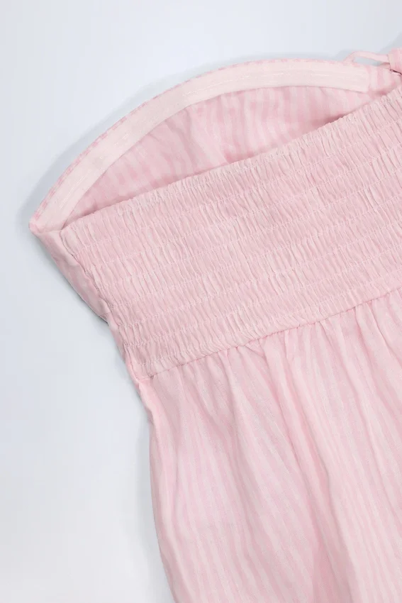 Alma Tie-Front Strapless Cotton-Poplin Crop Top in Pink White Stripe Alma Tie-Front Strapless Cotton-Poplin Crop Top in Pink White Stripe