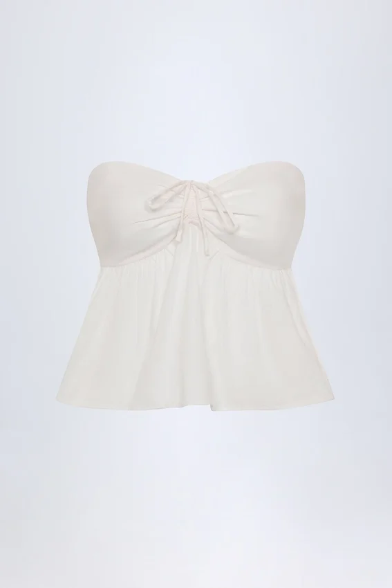 Alma Tie-Front Strapless Cotton-Poplin Crop Top in White Alma Tie-Front Strapless Cotton-Poplin Crop Top in White