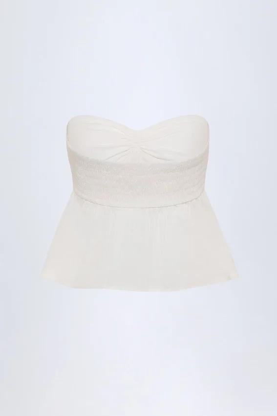Alma Tie-Front Strapless Cotton-Poplin Crop Top in White Alma Tie-Front Strapless Cotton-Poplin Crop Top in White
