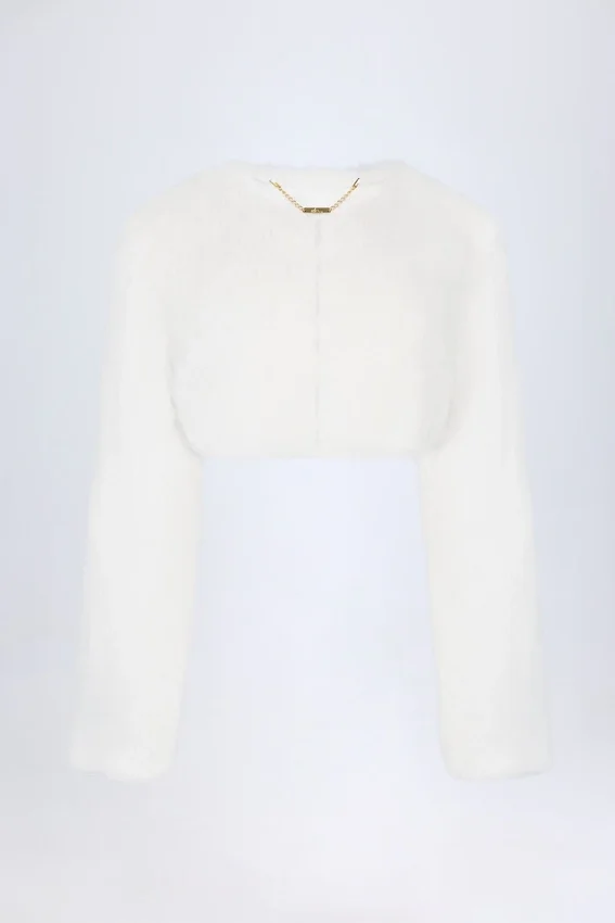 Almerinda Faux Fur Cropped Bolero in White Almerinda Faux Fur Cropped Bolero in White