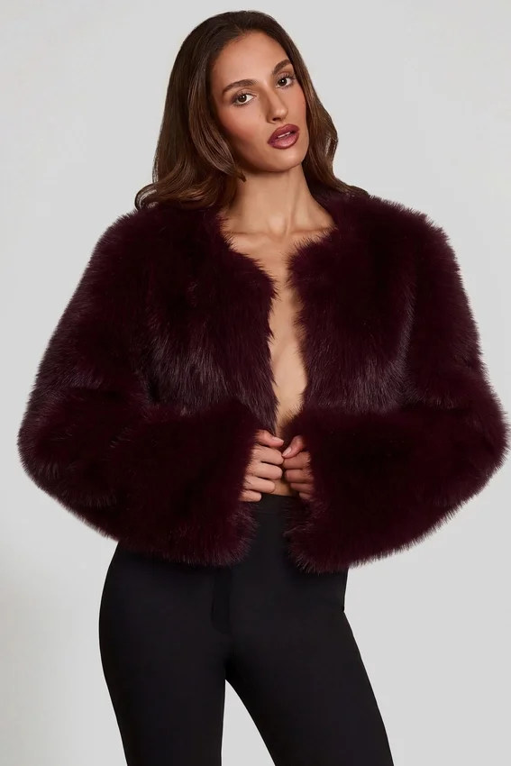 Almerinda Faux Fur Cropped Bolero in Wine Almerinda Faux Fur Cropped Bolero in Wine