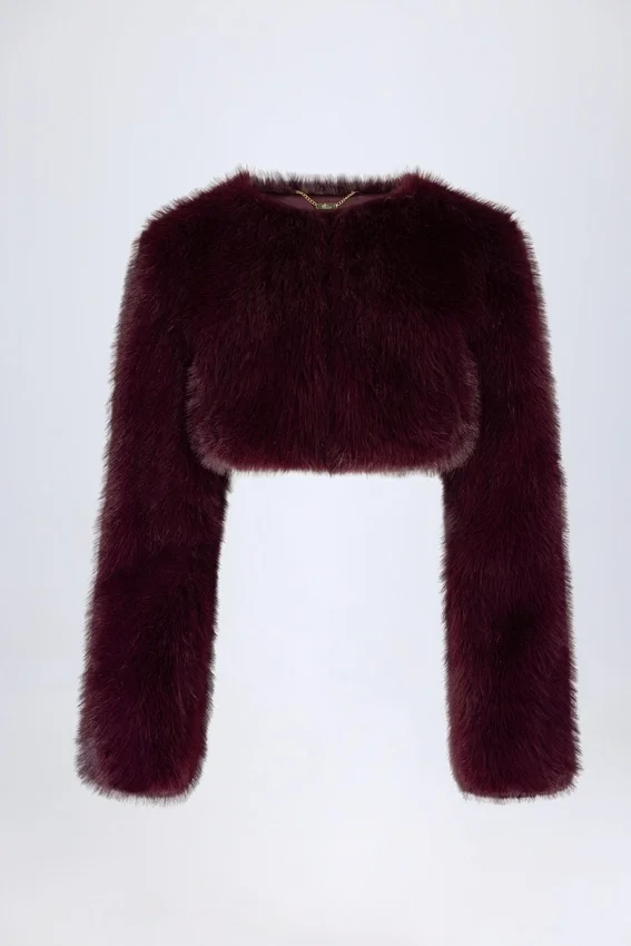 Almerinda Faux Fur Cropped Bolero in Wine Almerinda Faux Fur Cropped Bolero in Wine