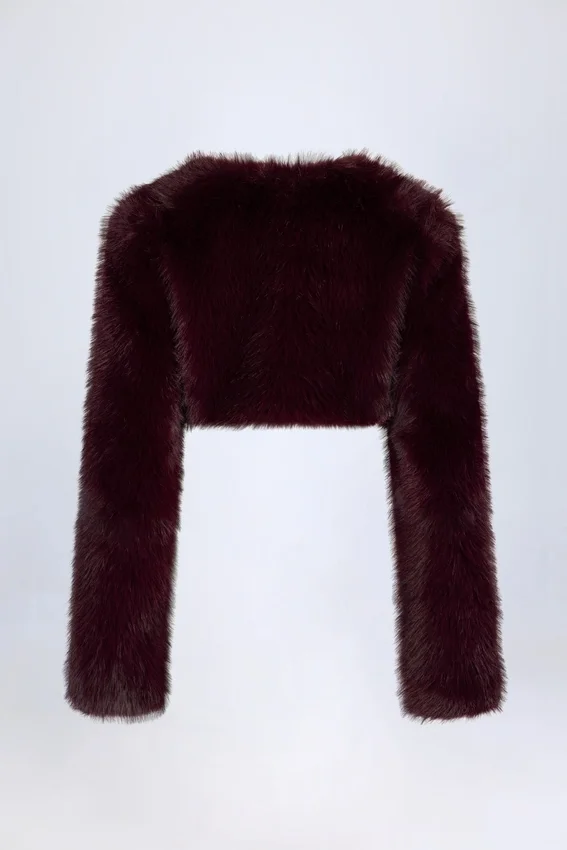 Almerinda Faux Fur Cropped Bolero in Wine Almerinda Faux Fur Cropped Bolero in Wine