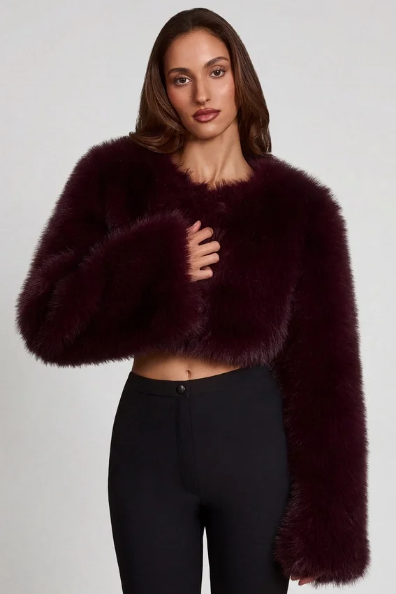 Almerinda Faux Fur Cropped Bolero in Wine Almerinda Faux Fur Cropped Bolero in Wine