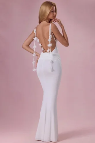 Alora Jersey Draped Gown in White Alora Jersey Draped Gown in White