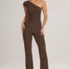 Alouette Modal One-Shoulder Jumpsuit in Chocolate Brown Alouette Modal One-Shoulder Jumpsuit in Chocolate Brown