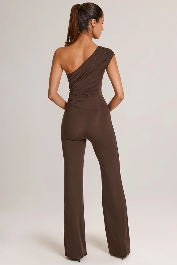 Alouette Modal One-Shoulder Jumpsuit in Chocolate Brown Alouette Modal One-Shoulder Jumpsuit in Chocolate Brown