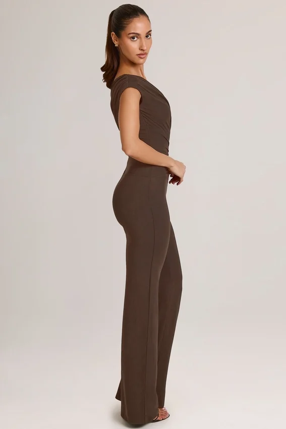 Alouette Modal One-Shoulder Jumpsuit in Chocolate Brown Alouette Modal One-Shoulder Jumpsuit in Chocolate Brown