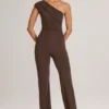 Alouette Modal One-Shoulder Jumpsuit in Chocolate Brown Alouette Modal One-Shoulder Jumpsuit in Chocolate Brown