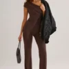 Alouette Modal One-Shoulder Jumpsuit in Chocolate Brown Alouette Modal One-Shoulder Jumpsuit in Chocolate Brown
