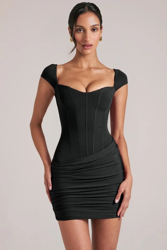 Alva Sweetheart Neckline Mini Dress in Black Alva Sweetheart Neckline Mini Dress in Black