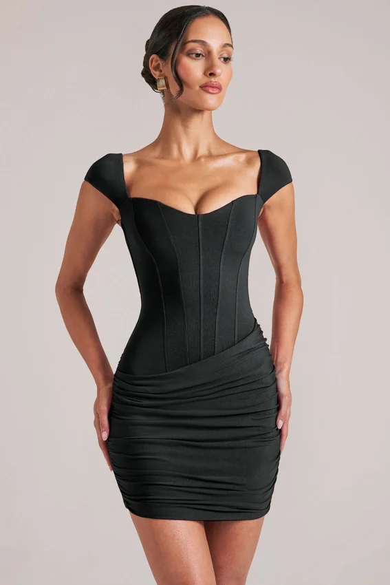 Alva Sweetheart Neckline Mini Dress in Black Alva Sweetheart Neckline Mini Dress in Black