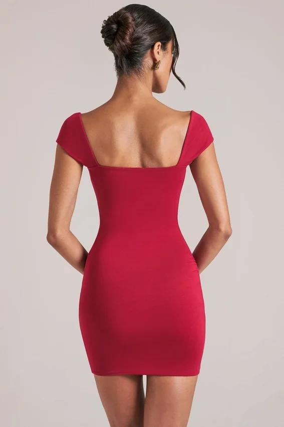 Alva Sweetheart Neckline Mini Dress in Cherry Red Alva Sweetheart Neckline Mini Dress in Cherry Red