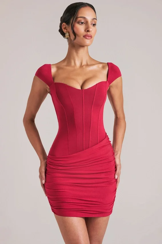 Alva Sweetheart Neckline Mini Dress in Cherry Red Alva Sweetheart Neckline Mini Dress in Cherry Red