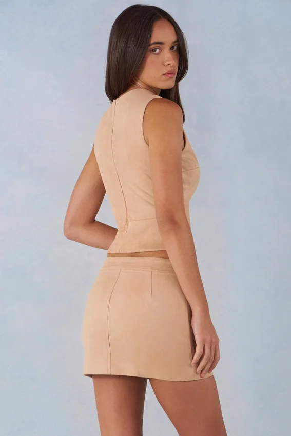 Alvara Faux Suede Mid-Rise Mini Skirt in Tan Alvara Faux Suede Mid-Rise Mini Skirt in Tan
