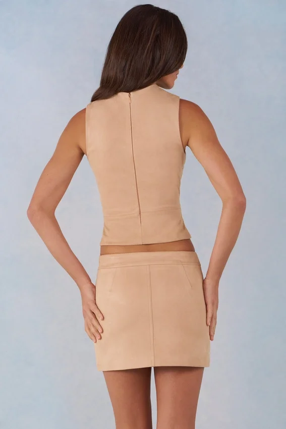 Alvara Faux Suede Mid-Rise Mini Skirt in Tan Alvara Faux Suede Mid-Rise Mini Skirt in Tan